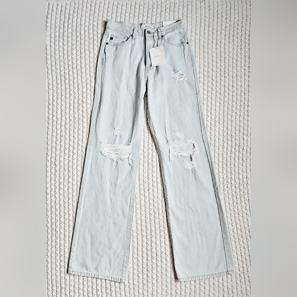 KanCan HR Button Fly Light Wash 90s Flare Jeans Distressed Y2K College 5/26 NEW - Picture 6 of 15